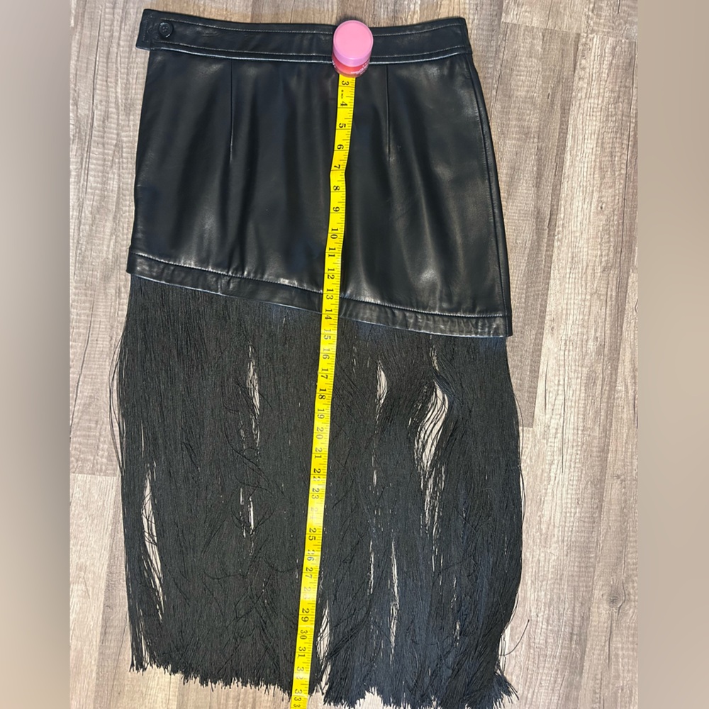 Rare Helmut Lang Leather and Fringe Asymmetrical Black Skirt Iconic - Picture 9 of 10